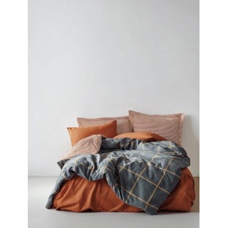 Pościel 100% bawełna 22 Owce - MODERN krata pomarańczowy + szary
