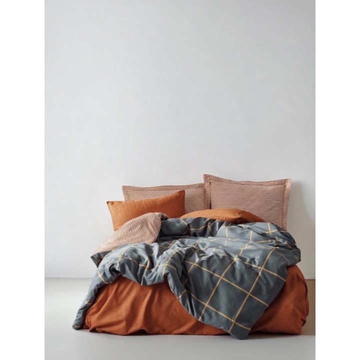 Pościel 100% bawełna 22 Owce - MODERN krata pomarańczowy + szary
