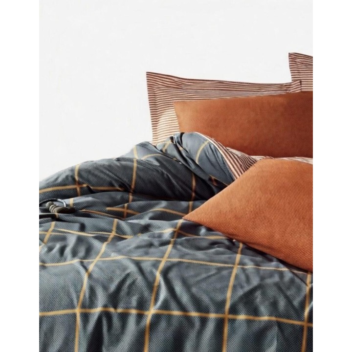 Pościel 100% bawełna 22 Owce - MODERN krata pomarańczowy + szary