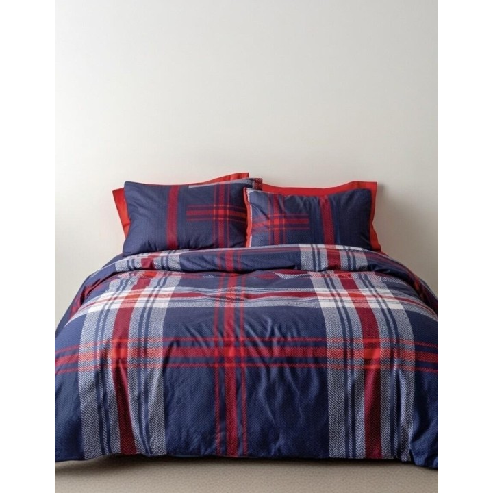 Pościel 100% bawełna 22 Owce - MASCULINE krata granatowy + czerwony