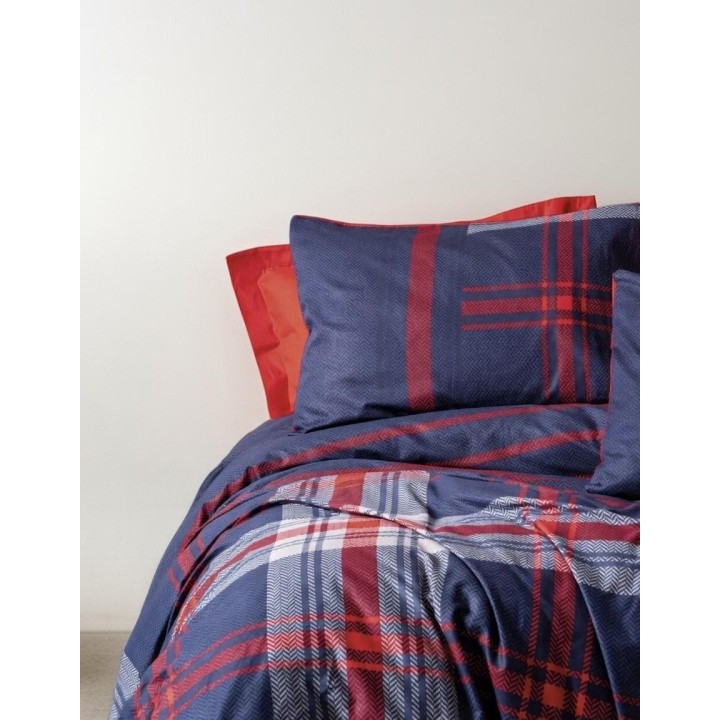 Pościel 100% bawełna 22 Owce - MASCULINE krata granatowy + czerwony