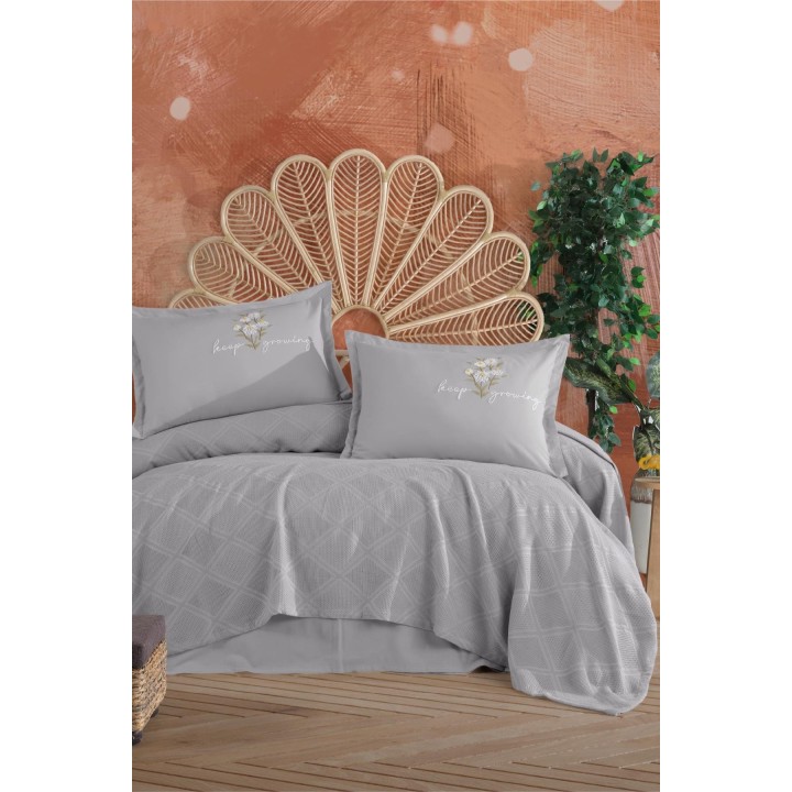 KOC 100% bawełna 22 Owce - CLASSY SZARY -KOC 220x240cm, 2x poszewka 50x70cm, prześcieradło 240x260 cm