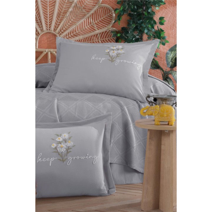 KOC 100% bawełna 22 Owce - CLASSY SZARY -KOC 220x240cm, 2x poszewka 50x70cm, prześcieradło 240x260 cm