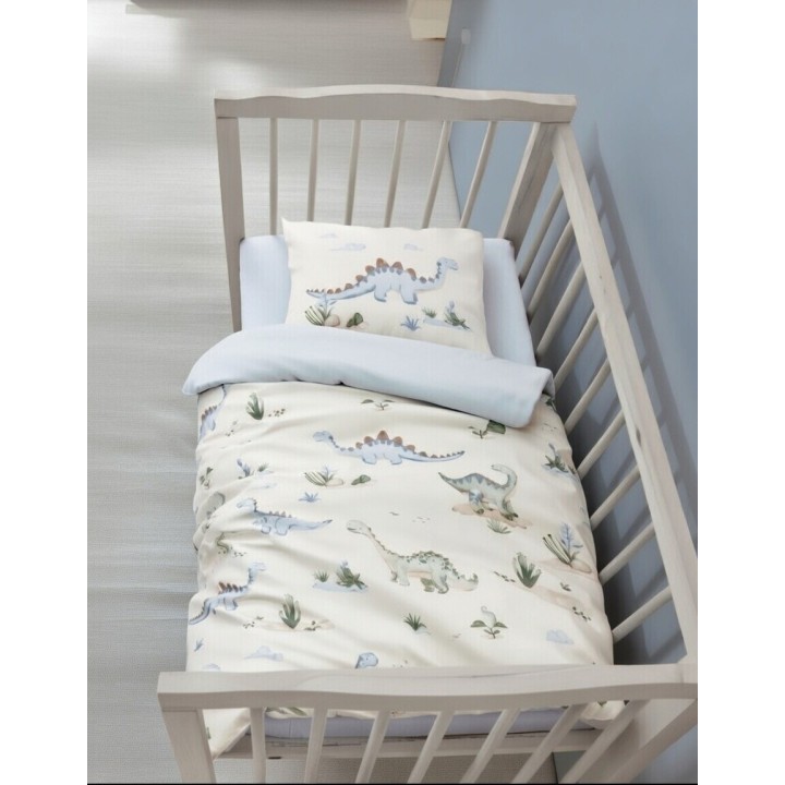 Pościel 100% bawełna 22 Owce - BABY niebieski dinozaur - kołdra 100x150 + 2 poszewki + prześcieradło