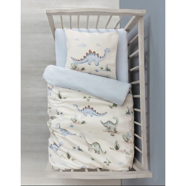 Pościel 100% bawełna 22 Owce - BABY niebieski dinozaur - kołdra 100x150 + 2 poszewki + prześcieradło
